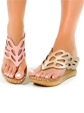 Modzori Troya Reversible Silver Pink Wedge Sandals Size 8